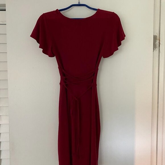 AYM Mini Dress Wine Red – Flutter Sleeve Corset Waist Size Small - Picture 6 of 6